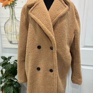 Kensie Tan Teddy Jacket with Black Buttons